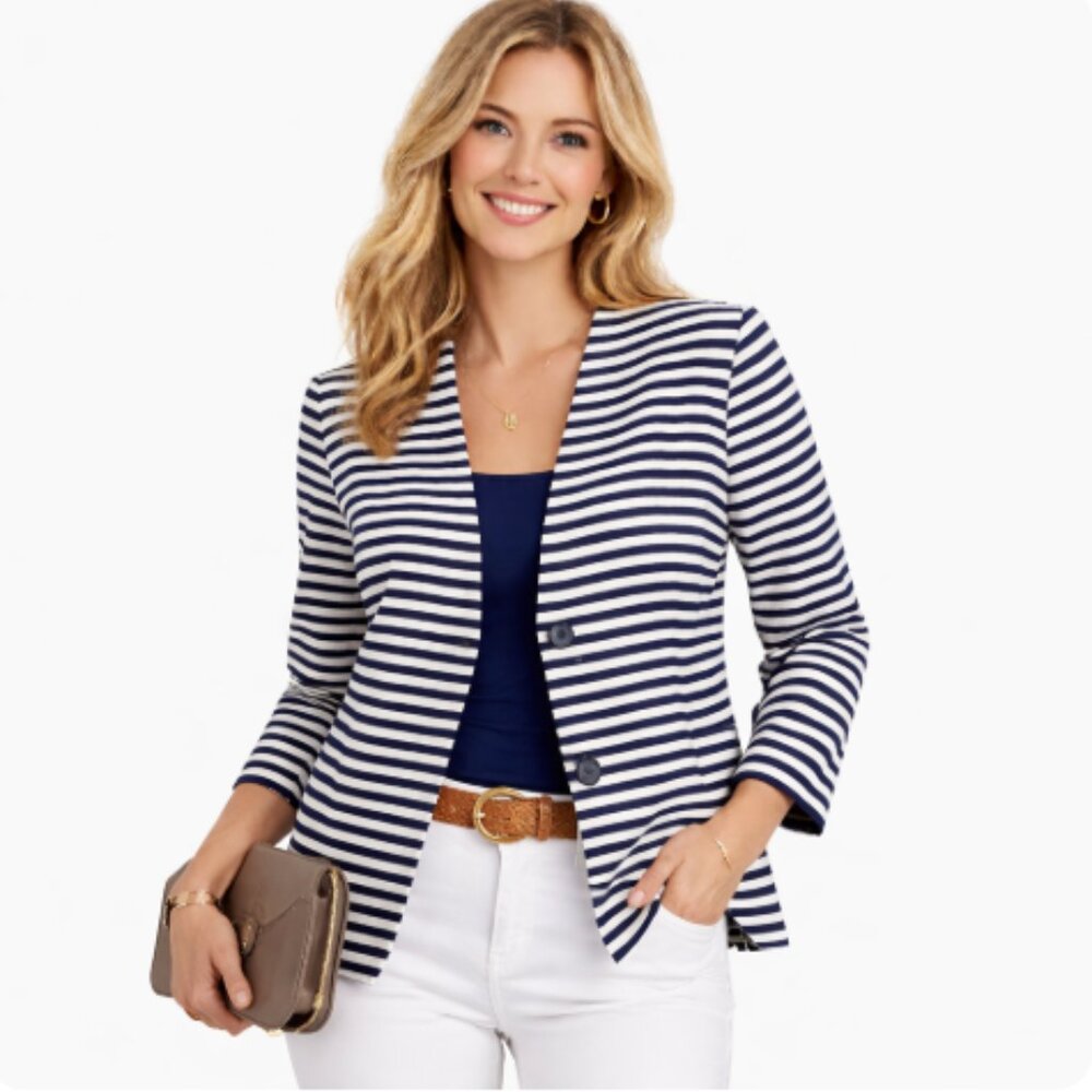 NWT Cleo Nautical Inspired Navy and White Striped Jacket Blazer Size XL